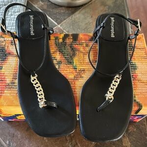 Jeffery Campbell Black sandals with gold chain. Low heel. Never worn. Size 8
